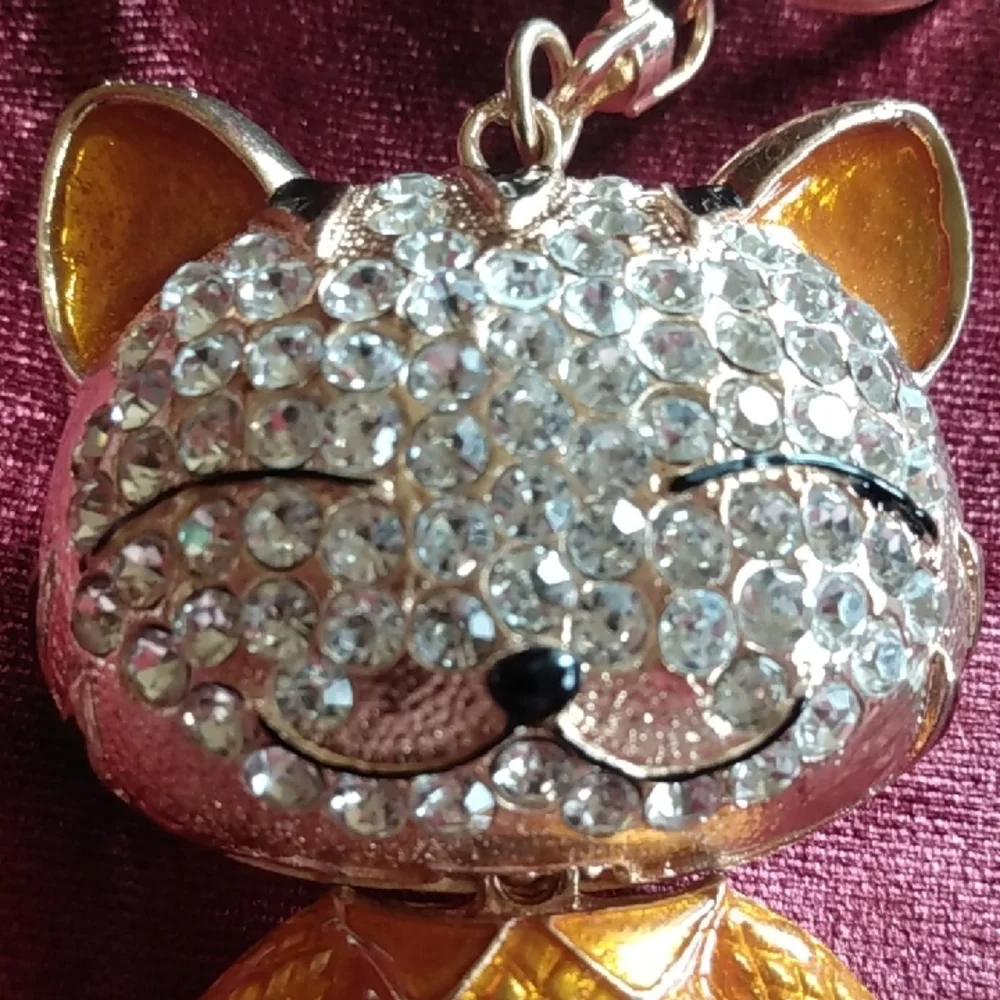 Sparkling Cat Keychain with Gold and Silver Accents